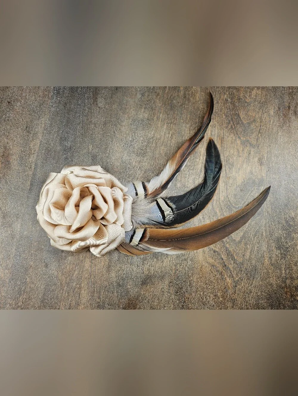 NEW Beige Feather And Flower Hat Pin, Brooch, Hat Fancinator